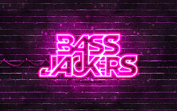Bassjackers purple logo, , superstars, dutch DJs, purple brickwall, Bassjackers logo, Marlon Flohr, Ralph van Hilst, Bassjackers, music stars, Bassjackers neon logo HD wallpaper