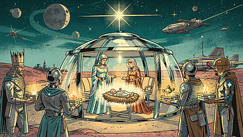 Galactic Nativity —, Nativity Scene, Space, Astronaut, Spaceship HD wallpaper