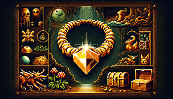 Mystical Gold Necklace, gold necklace, treasure, gem, fantasy, Artwork HD wallpaper