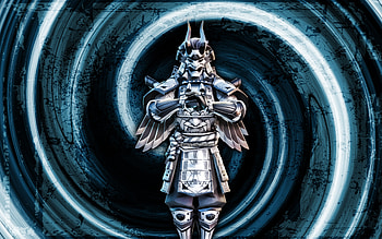 Corrupted Shogun, blue grunge background, Fortnite, vortex, Fortnite characters, Corrupted Shogun Skin, Fortnite Battle Royale, Corrupted Shogun Fortnite HD wallpaper