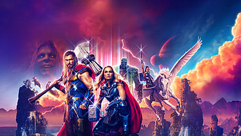 Natalie Portman, Christian Bale, Chris Hemsworth, Taika Waititi, Tessa Thompson, Luke Hemsworth Thor Love and Thunder HD wallpaper