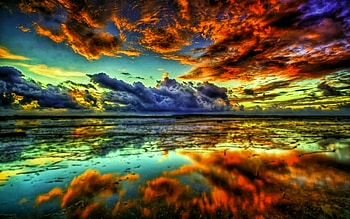 sea, sunset, R, beautiful nature, reflection, summer, clouds HD wallpaper