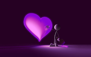 Paint your Love, purple, abstract, 3d cg, heart, character HD wallpaper