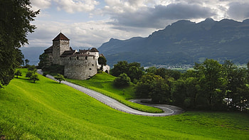 Splendid Castle Road, splendid, trees, road, beautiful, grass, castle, mountains HD wallpaper