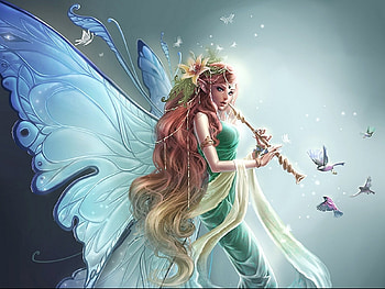 Fantasy girl, Fairy, Wings, Music, Birds, Girl HD wallpaper