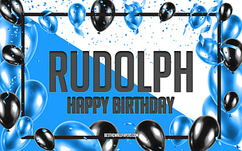Happy Birtay Rudolph, Birtay Balloons Background, Rudolph, with names, Rudolph Happy Birtay, Blue Balloons Birtay Background, Rudolph Birtay HD wallpaper
