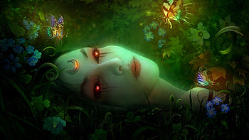 Utherworlds Aadyasha, digital, art, face, flowers, girl HD wallpaper