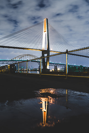Cities, Grid, Night City, City Lights, Bridge, Fence HD phone wallpaper