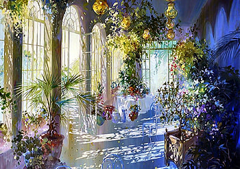Indoor Patio F2, sunny, art, cityscape, indoor, artwork, scenery, wide screen, patio, painting HD wallpaper