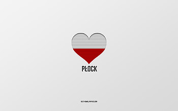 I Love Plock, Polish cities, Day of Plock, gray background, Plock, Poland, Polish flag heart, favorite cities, Love Plock HD wallpaper