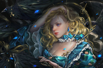 Sadness, digital, art, fantasy, tears, girl, woman, blue, , lamamake HD wallpaper
