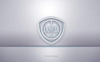 Lancia 3d white logo, gray background, Lancia logo, creative 3d art, Lancia, 3d emblem HD wallpaper