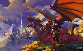 Girl and dragon, red, bayard wu, wings, blue, fantasy, alextrasza, dragon, girl HD wallpaper
