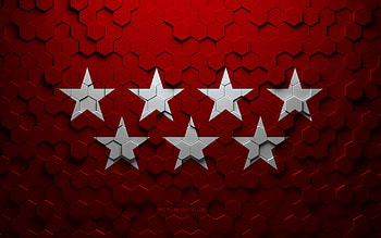 Flag of Madrid, honeycomb art, Madrid hexagons flag, Madrid 3d hexagons art, Madrid flag HD wallpaper