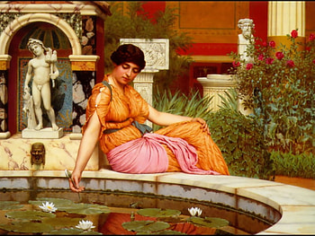 The Lily Pond, sitting, vintage, woman, lily, pond HD wallpaper