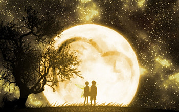 Love Night, night, moon, love, tree HD wallpaper