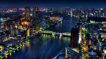 tokyo, bridge, night, buildings, skyscrapers HD wallpaper