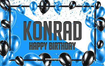 Happy Birtay Konrad, Birtay Balloons Background, Konrad, with names, Konrad Happy Birtay, Blue Balloons Birtay Background, Konrad Birtay HD wallpaper
