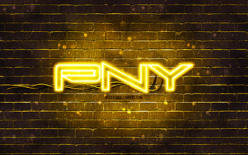 PNY yellow logo, , yellow brickwall, PNY logo, brands, PNY neon logo, PNY HD wallpaper