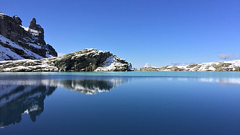 Black Lake, Pizol Mountain, Switzerland, reflection, sky, alps, mountains, water HD wallpaper