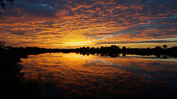 Clouds, sunset, lake, silhouette, nature HD wallpaper