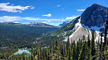 Sea of trees in Banff NP, clouds, trees, sky, alberta, canada, mountains, lake HD wallpaper