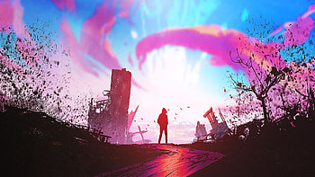Illustration Sunset Fantasy Art, artwork, artist, digital-art HD wallpaper