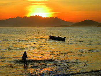 Golden Waters, ocean, rio, sunset HD wallpaper