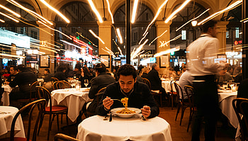 Lone Diner — City Night, Alone, Man, Restaurant, Pasta, Dining HD wallpaper