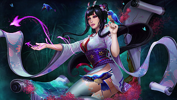 Fantasy girl, blue, pink, frumusete, bird, art, prywinko, pasare, luminos HD wallpaper