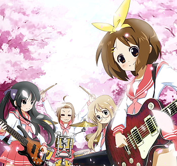 k-on, azusa, kimono, ritsu, petals, yui, flowers, mugi HD wallpaper