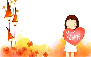 Houses, Love, , Drawing, Girl, Heart, Small Houses HD wallpaper