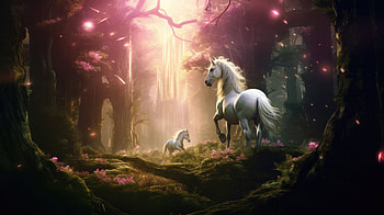 Guardians Of The Mystical Forest, dreamy, horse, forest, fantasy, artist, artwork, digital-art HD wallpaper