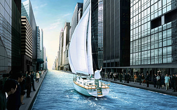 Beating the traffic, boat, canal, humour, city HD wallpaper
