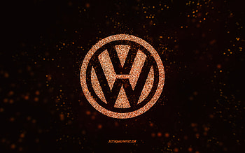 Volkswagen glitter logo, , black background, Volkswagen logo, orange glitter art, Volkswagen, creative art, Volkswagen orange glitter logo HD wallpaper
