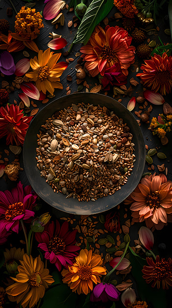 Seed bowl among flowers 2, bowl, flower, still life HD phone wallpaper