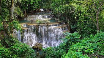 Huay Mae Khamin Waterfall, Thailand, rocks, water, cascade, river, trees, forest HD wallpaper