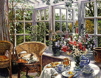 By Stephen J. Darbishire. Sunday Morning, chair, painting, art, cat, stephen j darbishire HD wallpaper