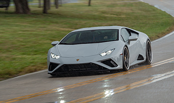 Lamborghini — Silver Supercar on Rain-Slick Road, car, Lamborghini HD wallpaper
