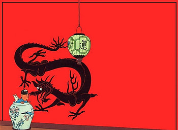 Le Lotus Bleu, dog, milou, colored, snowy, cartoon, herge, comic, france, china, cartoons, red, cool, dragon, funny, tintin HD wallpaper
