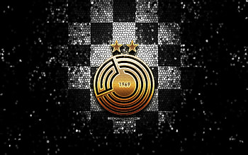 Al Sadd SC, glitter logo, QSL, black white checkered background, soccer, qatari football club, Al Sadd SC logo, mosaic art, football, Al Sadd FC HD wallpaper