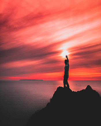 Nature, Sunset, Sea, Horizon, Human, Person, Hill HD phone wallpaper