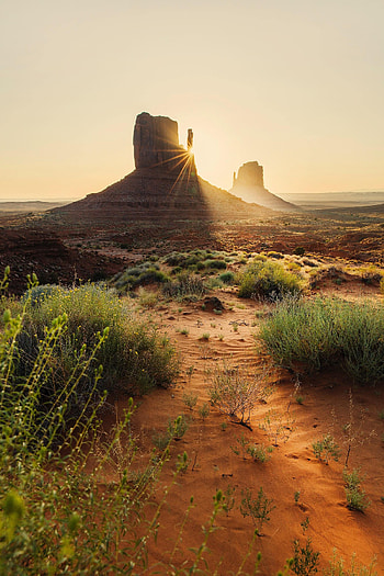 Nature, Sand, Bush, Rock, Beams, Rays, Valley HD phone wallpaper