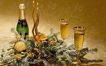 Holidays, New Year, Vine, Candles, Drinks, Still Life HD wallpaper