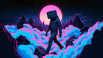 Tv Head In Neonland, neon, moon, helmet, artwork, artist, art, digital-art, ai, deviantart HD wallpaper