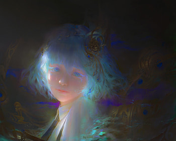 Diamond, blue, art, girl, copil, fantasy, akira ko, face, void, luminos, child HD wallpaper