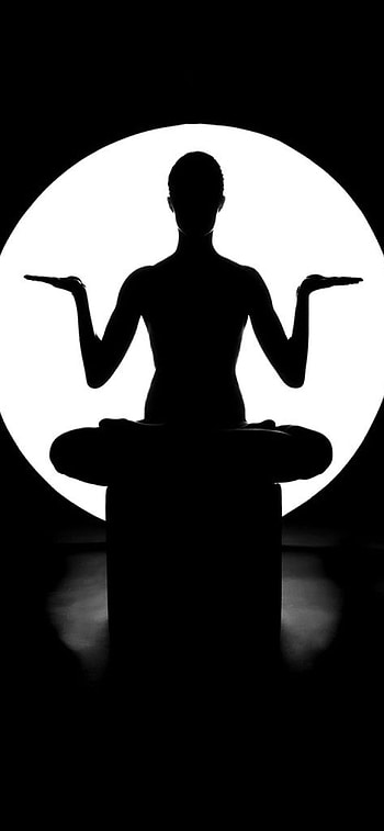 Moonlight yoga, Celestial serenity, Nighttime relaxation, Contemplative practice HD phone wallpaper