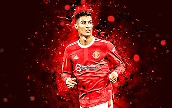 Cristiano Ronaldo Manchester United, match, CR7, red neon lights, football stars, CR7 Man United, Premier League, portuguese footballers, soccer, Manchester United FC, Cristiano Ronaldo, Cristiano Ronaldo HD wallpaper