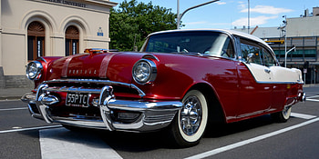 1955 Pontiac Star Chief, pontiac, white wall tyres, car, red, vintage HD wallpaper