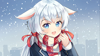 White Short Hair Blue Eyes Anime Girl With Neko Ears Wearing Uniform With Scarf Anime Girl HD wallpaper